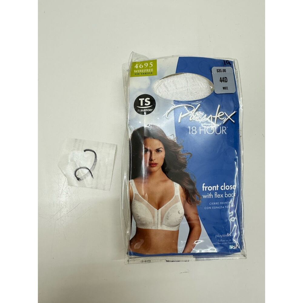 Playtex 18 Hour Womens Bra Size 44D White Front Clasp Wirefree 4695 - Picture 9 of 9